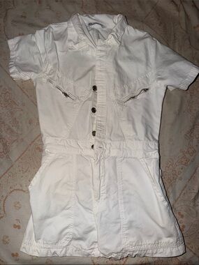White Short-Sleeve Denim ZARA Romper